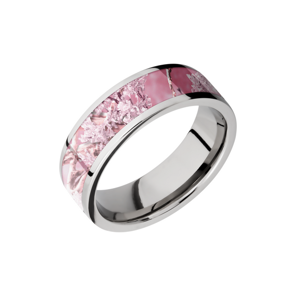Cobalt chrome 7mm flat band with a 5mm inlay of King's Pink Camo Quality Gem LLC Bethel, CT