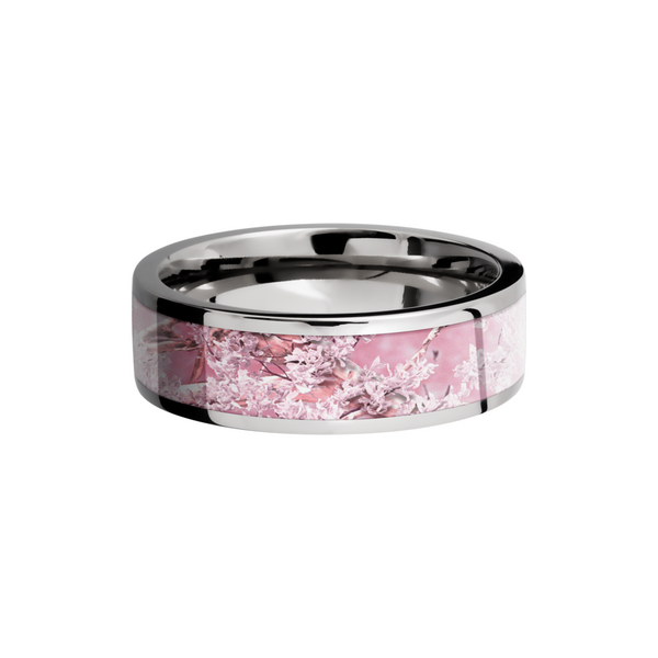Cobalt chrome 7mm flat band with a 5mm inlay of King's Pink Camo Image 3 Toner Jewelers Overland Park, KS