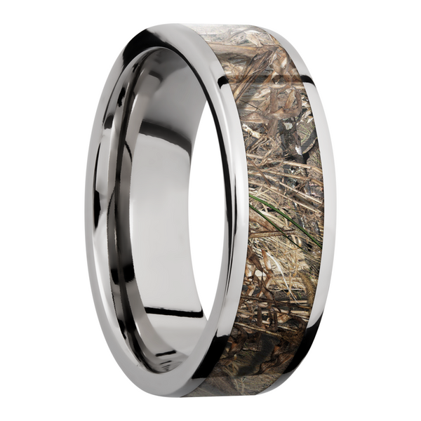 Cobalt chrome 7mm flat band with a 5mm inlay of Mossy Oak Duck Blind Camo Image 2 Toner Jewelers Overland Park, KS