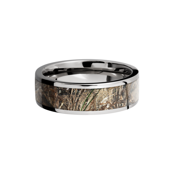 Cobalt chrome 7mm flat band with a 5mm inlay of Mossy Oak Duck Blind Camo Image 3 Toner Jewelers Overland Park, KS