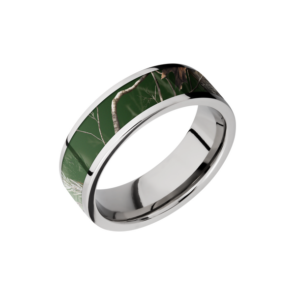Cobalt chrome 7mm flat band with a 5mm inlay of Realtree APC Green Camo Toner Jewelers Overland Park, KS