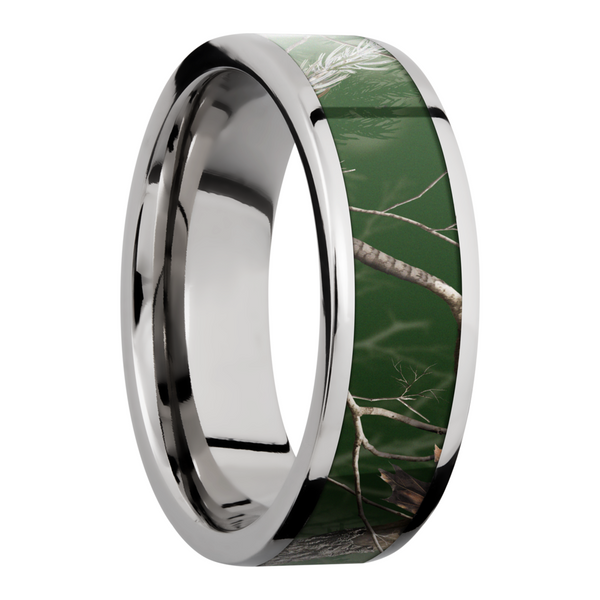 Cobalt chrome 7mm flat band with a 5mm inlay of Realtree APC Green Camo Image 2 Quality Gem LLC Bethel, CT