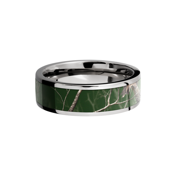 Cobalt chrome 7mm flat band with a 5mm inlay of Realtree APC Green Camo Image 3 Toner Jewelers Overland Park, KS