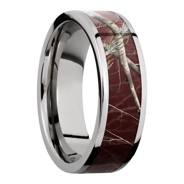 Cobalt chrome 7mm flat band with a 5mm inlay of Realtree APC Maroon Camo Image 2 Toner Jewelers Overland Park, KS
