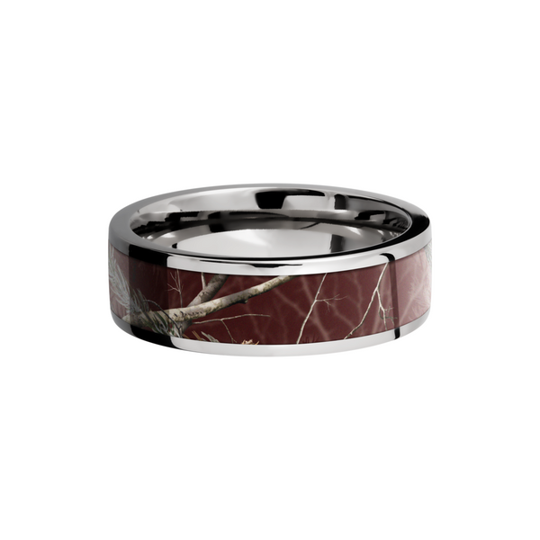 Cobalt chrome 7mm flat band with a 5mm inlay of Realtree APC Maroon Camo Image 3 Quality Gem LLC Bethel, CT