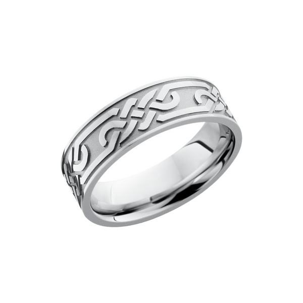 Cobalt chrome 7mm flat band with a reverse laser-carved Celtic loop pattern around the band Toner Jewelers Overland Park, KS