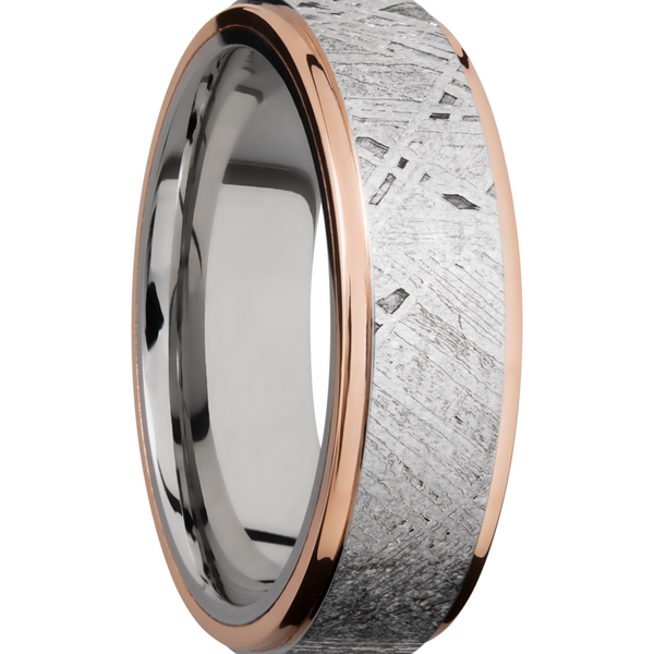 Cobalt chrome 7mm flat band with an inlay of authentic Gibeon Meteorite and 14K rose gold edges Image 2 Cozzi Jewelers Newtown Square, PA