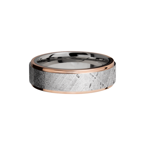 Cobalt chrome 7mm flat band with an inlay of authentic Gibeon Meteorite and 14K rose gold edges Image 3 Cozzi Jewelers Newtown Square, PA