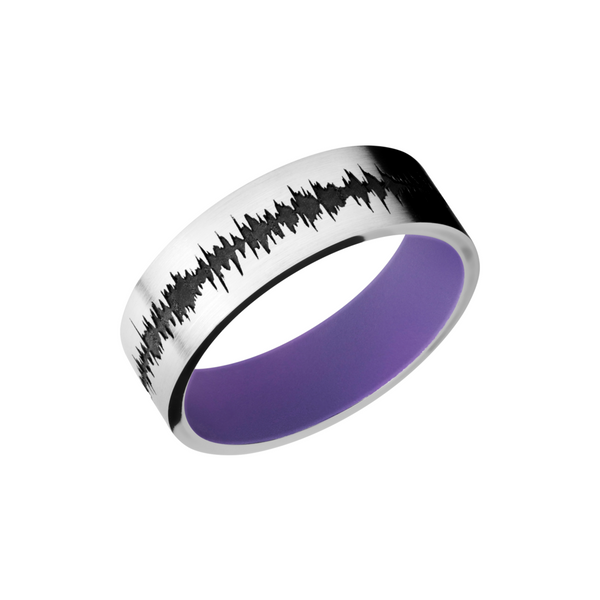 Cobalt chrome 7mm flat band with a laser-carved personalized soundwave and a Bright Purple Cerakote Sleeve Quality Gem LLC Bethel, CT