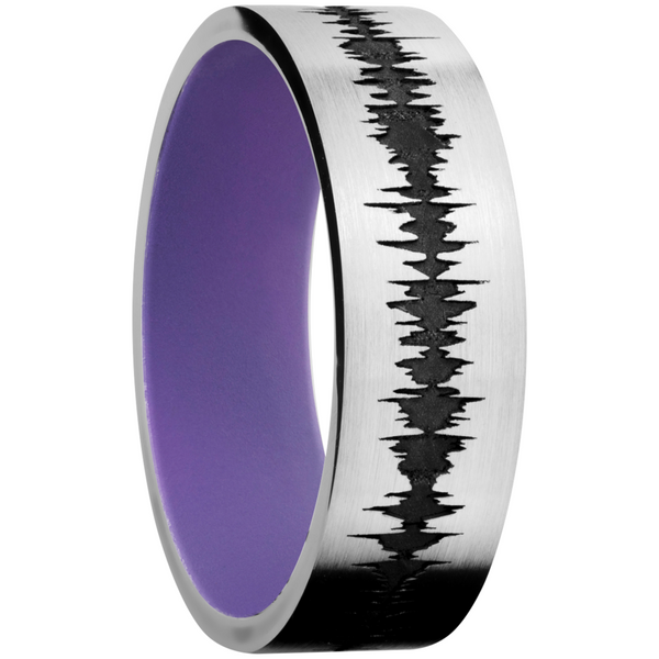 Cobalt chrome 7mm flat band with a laser-carved personalized soundwave and a Bright Purple Cerakote Sleeve Image 2 Quality Gem LLC Bethel, CT