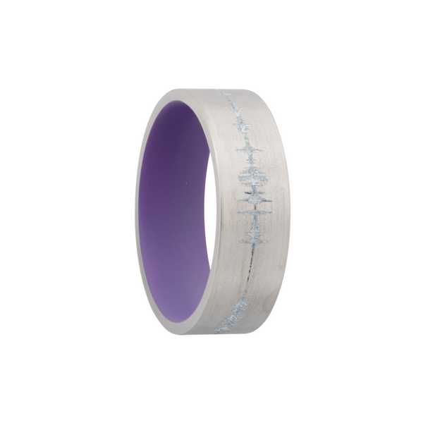 Cobalt chrome 7mm flat band with a laser-carved personalized soundwave and a Bright Purple Cerakote Sleeve Image 2 Toner Jewelers Overland Park, KS