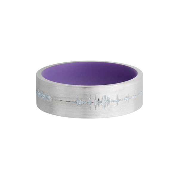 Cobalt chrome 7mm flat band with a laser-carved personalized soundwave and a Bright Purple Cerakote Sleeve Image 3 Cozzi Jewelers Newtown Square, PA