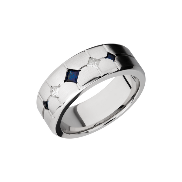 Cobalt chrome 8mm beveled band with 3 sapphires and 2 diamonds Toner Jewelers Overland Park, KS