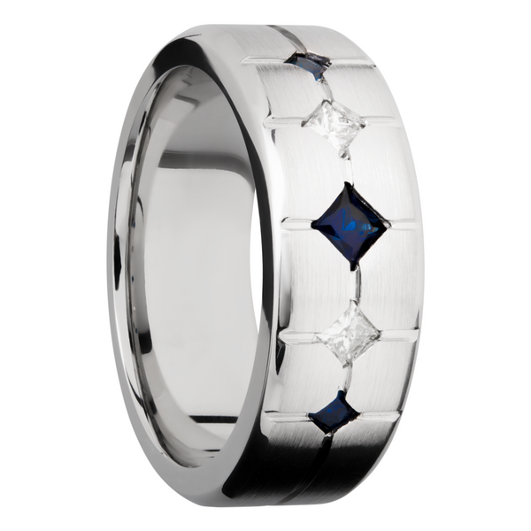 Cobalt chrome 8mm beveled band with 3 sapphires and 2 diamonds Image 2 Toner Jewelers Overland Park, KS