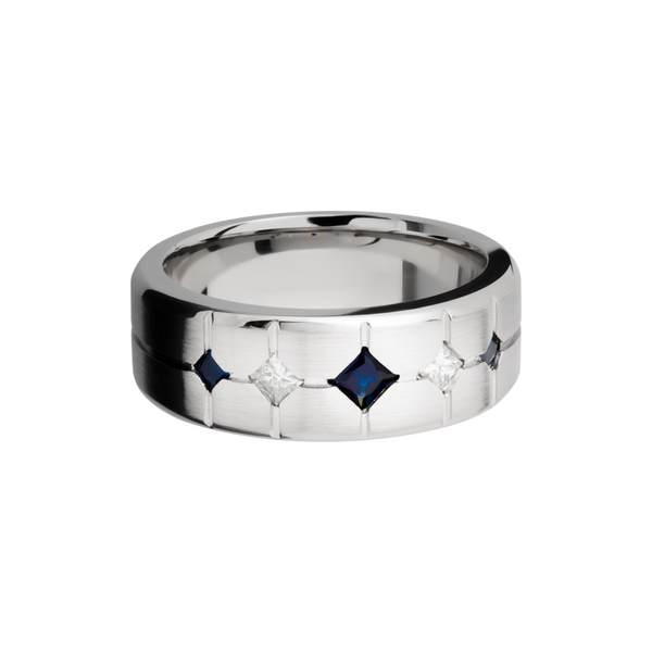 Cobalt chrome 8mm beveled band with 3 sapphires and 2 diamonds Image 3 Toner Jewelers Overland Park, KS