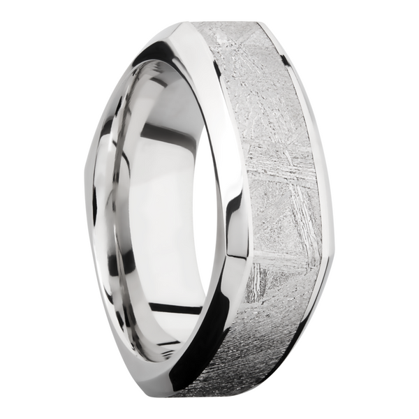 Cobalt chrome 8mm square beveled band with an inlay of authentic Gibeon Meteorite Image 2 Quality Gem LLC Bethel, CT
