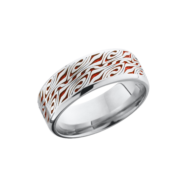 Cobalt chrome 8mm beveled band with a laser-carved Escher pattern and red Cerakote Cozzi Jewelers Newtown Square, PA