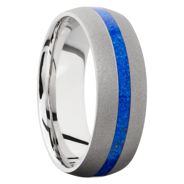 Cobalt chrome 8mm domed band with a mosaic inlay of Lapis Image 2 Quality Gem LLC Bethel, CT