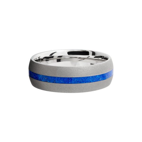 Cobalt chrome 8mm domed band with a mosaic inlay of Lapis Image 3 Toner Jewelers Overland Park, KS