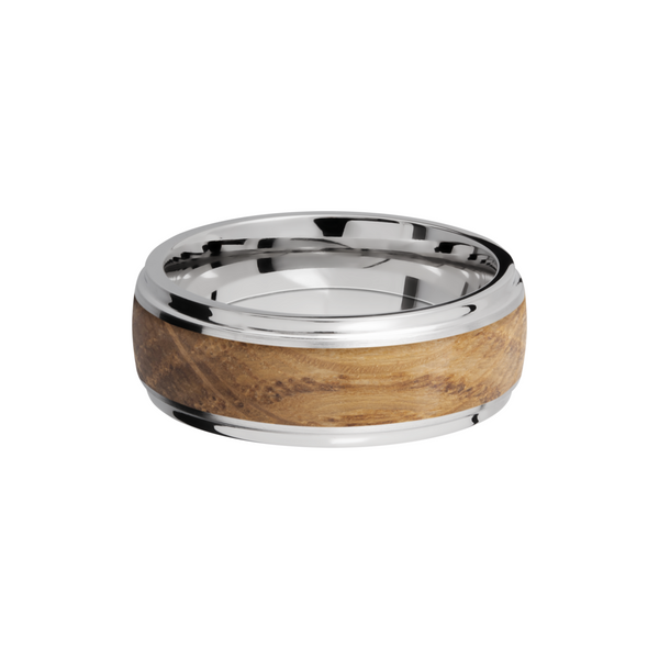 Cobalt chrome 8mm domed band with grooved edges and an inlay of Whiskey Barrel hardwood Image 3 Toner Jewelers Overland Park, KS