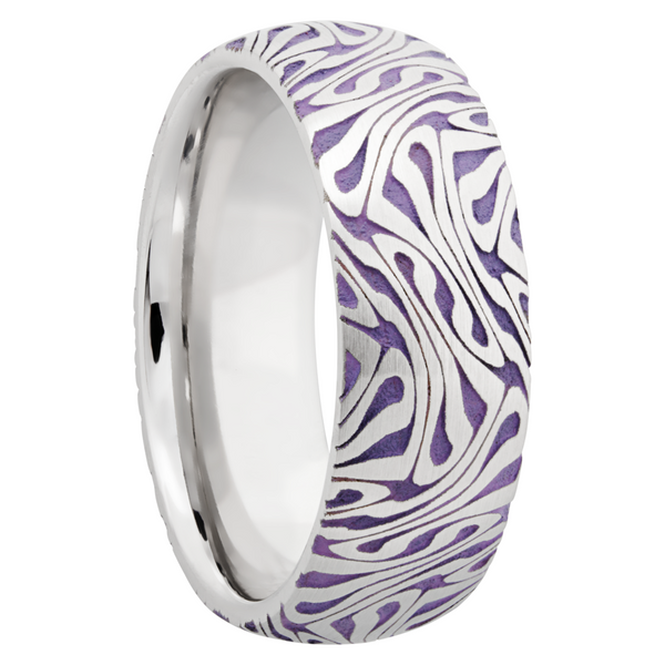 Cobalt chrome 8mm domed band with a laser-carved escher pattern featuring Bright Purple Cerakote in the recessed pattern Image 2 Cozzi Jewelers Newtown Square, PA
