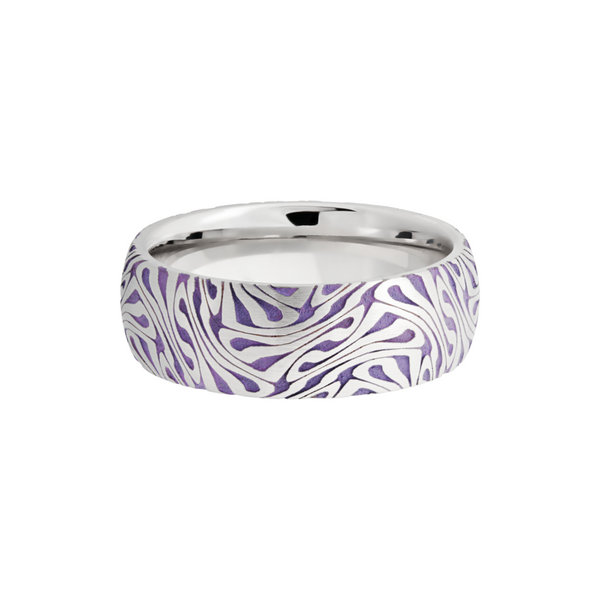 Cobalt chrome 8mm domed band with a laser-carved escher pattern featuring Bright Purple Cerakote in the recessed pattern Image 3 Cozzi Jewelers Newtown Square, PA