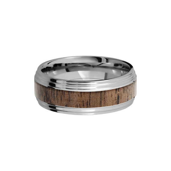 Cobalt chrome 8mm flat band with two stepped edges and an inlay of Walnut hardwood Image 3 Toner Jewelers Overland Park, KS