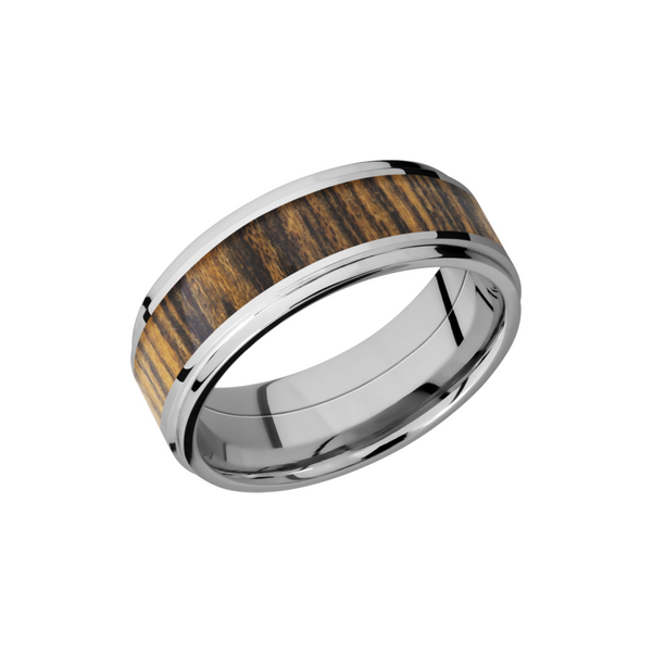 Cobalt chrome 8mm flat band with grooved edges and an inlay of Bocote hardwood Toner Jewelers Overland Park, KS