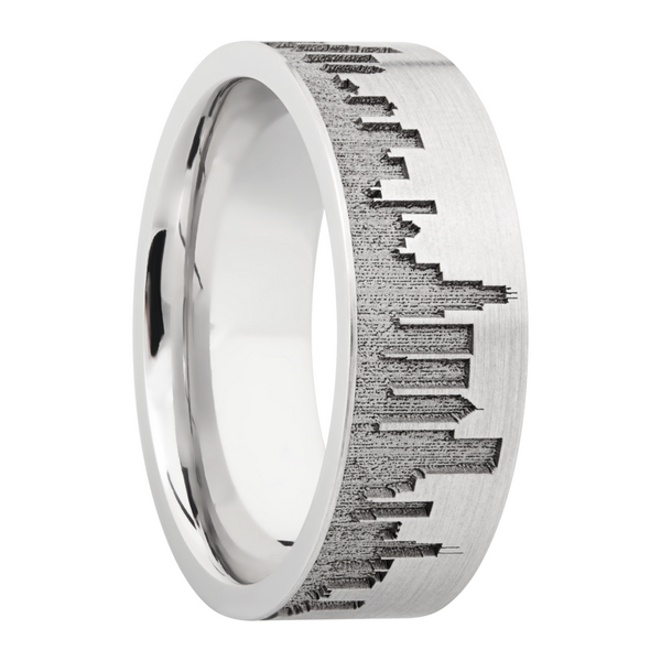 Cobalt chrome 8mm flat band with laser-carved Chicago skyline Image 2 Cozzi Jewelers Newtown Square, PA