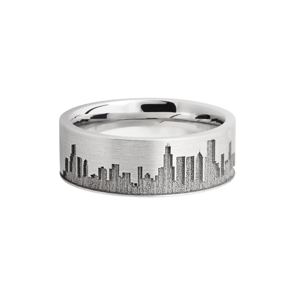 Cobalt chrome 8mm flat band with laser-carved Chicago skyline Image 3 Toner Jewelers Overland Park, KS