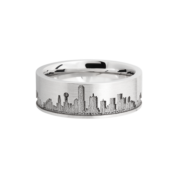 Cobalt chrome 8mm flat band with laser-carved Dallas skyline Image 3 Cozzi Jewelers Newtown Square, PA