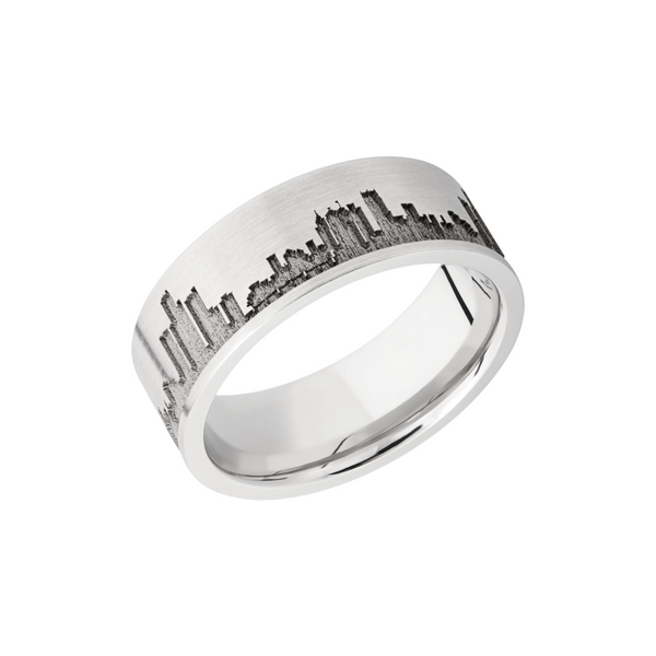 Cobalt chrome 8mm flat band with laser-carved Detroit skyline Cozzi Jewelers Newtown Square, PA