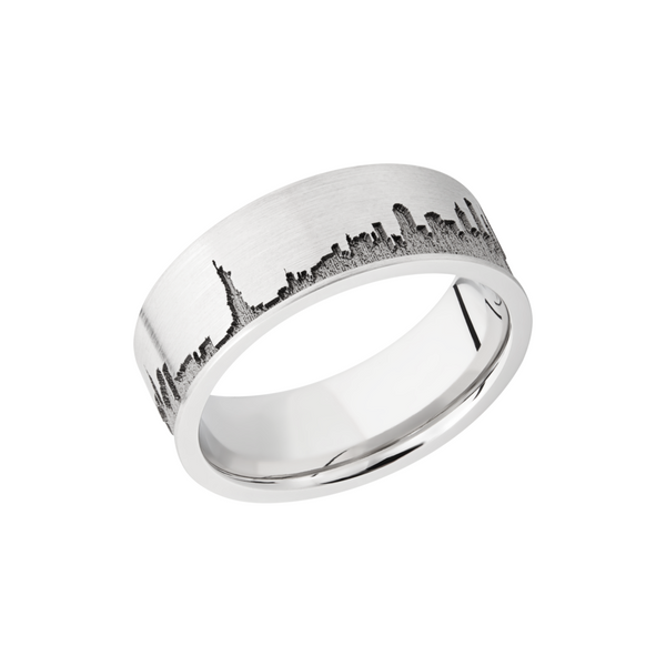 Cobalt chrome 8mm flat band with laser-carved New York skyline Cozzi Jewelers Newtown Square, PA