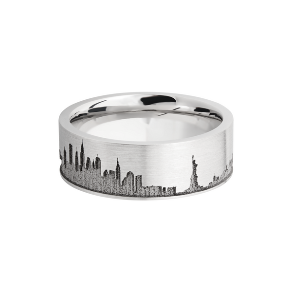 Cobalt chrome 8mm flat band with laser-carved New York skyline Image 3 Toner Jewelers Overland Park, KS