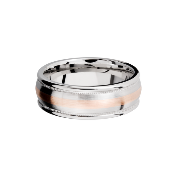Cobalt chrome 8mm domed band with rounded edges and 14K rose gold inlays in reverse milgrain Image 3 Toner Jewelers Overland Park, KS
