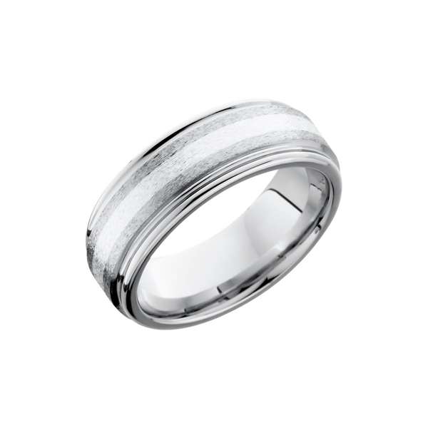 Cobalt chrome 8mm flat band with rounded edges and a 2mm inlay of sterling silver Toner Jewelers Overland Park, KS