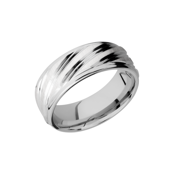 Cobalt chrome 8mm flat band with rounded edges and a laser-carved stripe pattern Cozzi Jewelers Newtown Square, PA