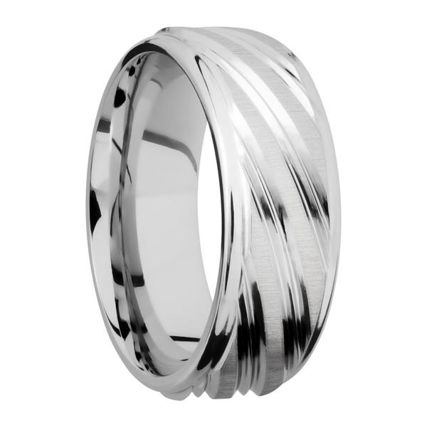 Cobalt chrome 8mm flat band with rounded edges and a laser-carved stripe pattern Image 2 Quality Gem LLC Bethel, CT
