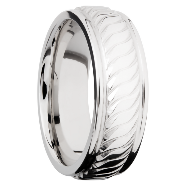 Cobalt chrome 8mm flat band with rounded edges and a laser-carved twist pattern Image 2 Toner Jewelers Overland Park, KS