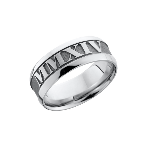 Cobalt chrome 8mm band with a reverse laser-carving of roman numerals Toner Jewelers Overland Park, KS