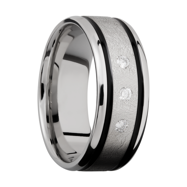 Cobalt chrome 9mm beveled band with black Cerakote in grooves and 3, .05ct flush-set diamonds Image 2 Cozzi Jewelers Newtown Square, PA