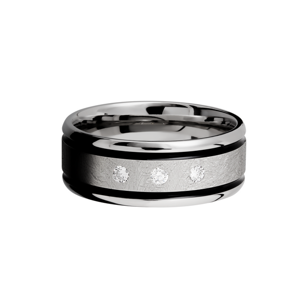 Cobalt chrome 9mm beveled band with black Cerakote in grooves and 3, .05ct flush-set diamonds Image 3 Toner Jewelers Overland Park, KS