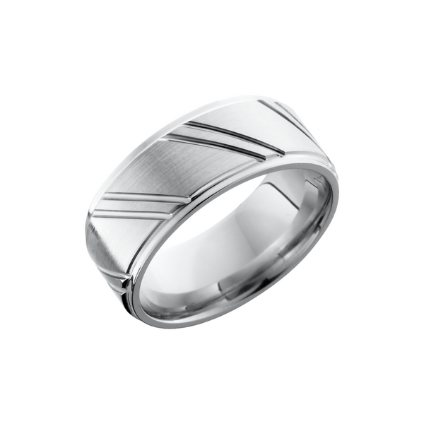 Cobalt chrome 9mm flat band with grooved edges and laser-carved stripes Cozzi Jewelers Newtown Square, PA