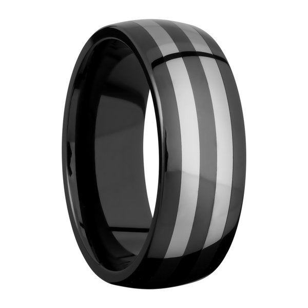 Tungsten and Ceramic 8mm domed band with two inlays Image 2 Quality Gem LLC Bethel, CT