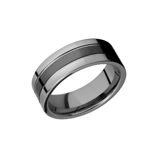 Tungsten and Ceramic 8mm flat band with grooves Toner Jewelers Overland Park, KS
