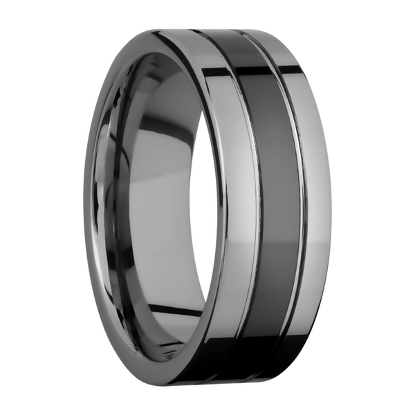 Tungsten and Ceramic 8mm flat band with grooves Image 2 Cozzi Jewelers Newtown Square, PA
