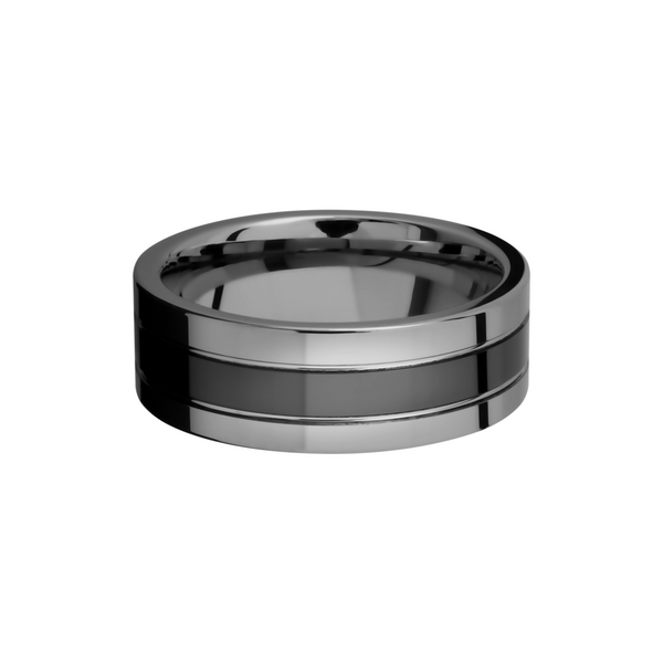 Tungsten and Ceramic 8mm flat band with grooves Image 3 Toner Jewelers Overland Park, KS