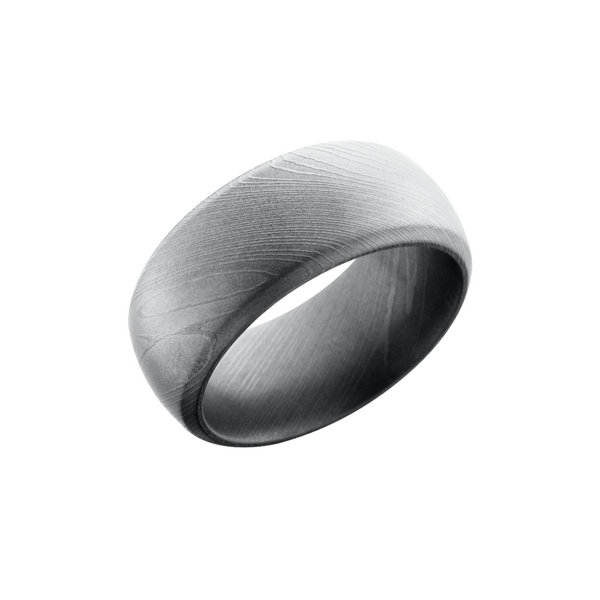 Handmade 10mm Damascus steel domed band with beveled edges Cozzi Jewelers Newtown Square, PA