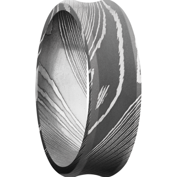Handmade 7mm Damascus steel beveled band with a concave center Image 2 Cozzi Jewelers Newtown Square, PA