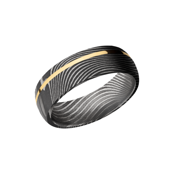 Handmade 7mm flattwist Damascus steel band with an off center inlay of 14K yellow  gold Cozzi Jewelers Newtown Square, PA